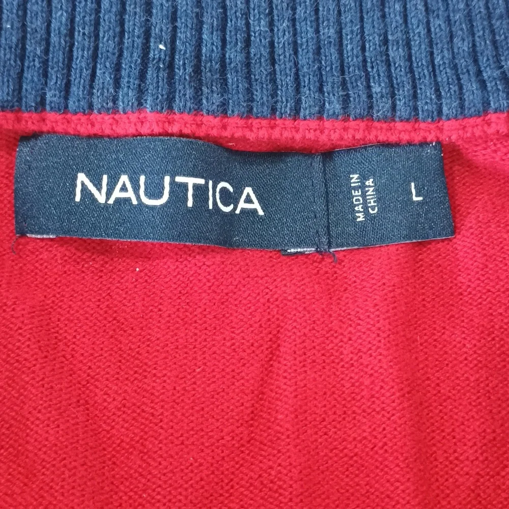 Nautica Men's Knit Sweater, Cotton Quarter-Zip Collar Red Size L